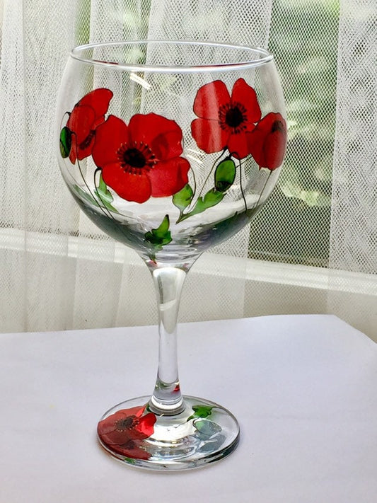 Gin glass poppies