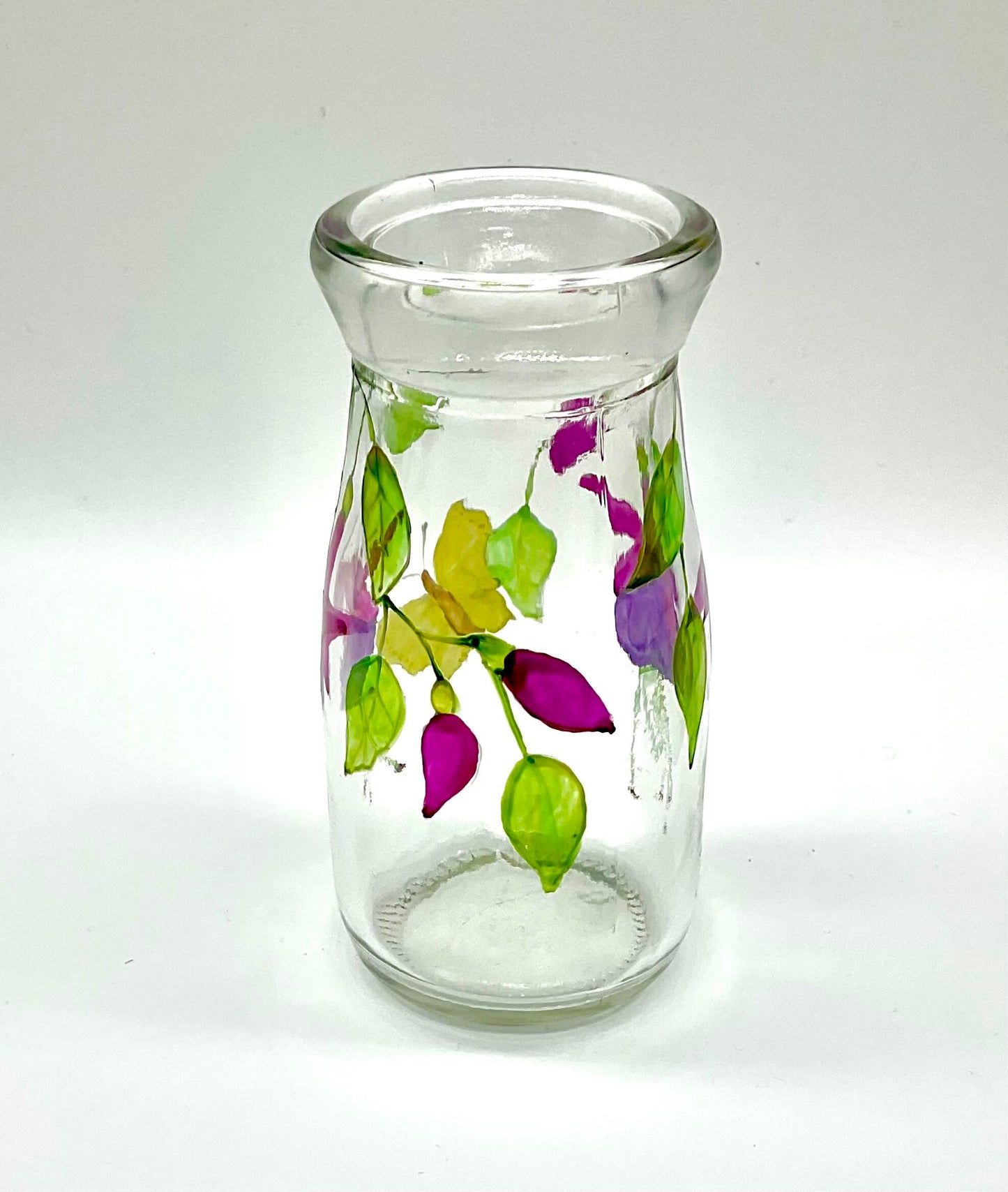 Fuchsias and butterfly mini bottle vase