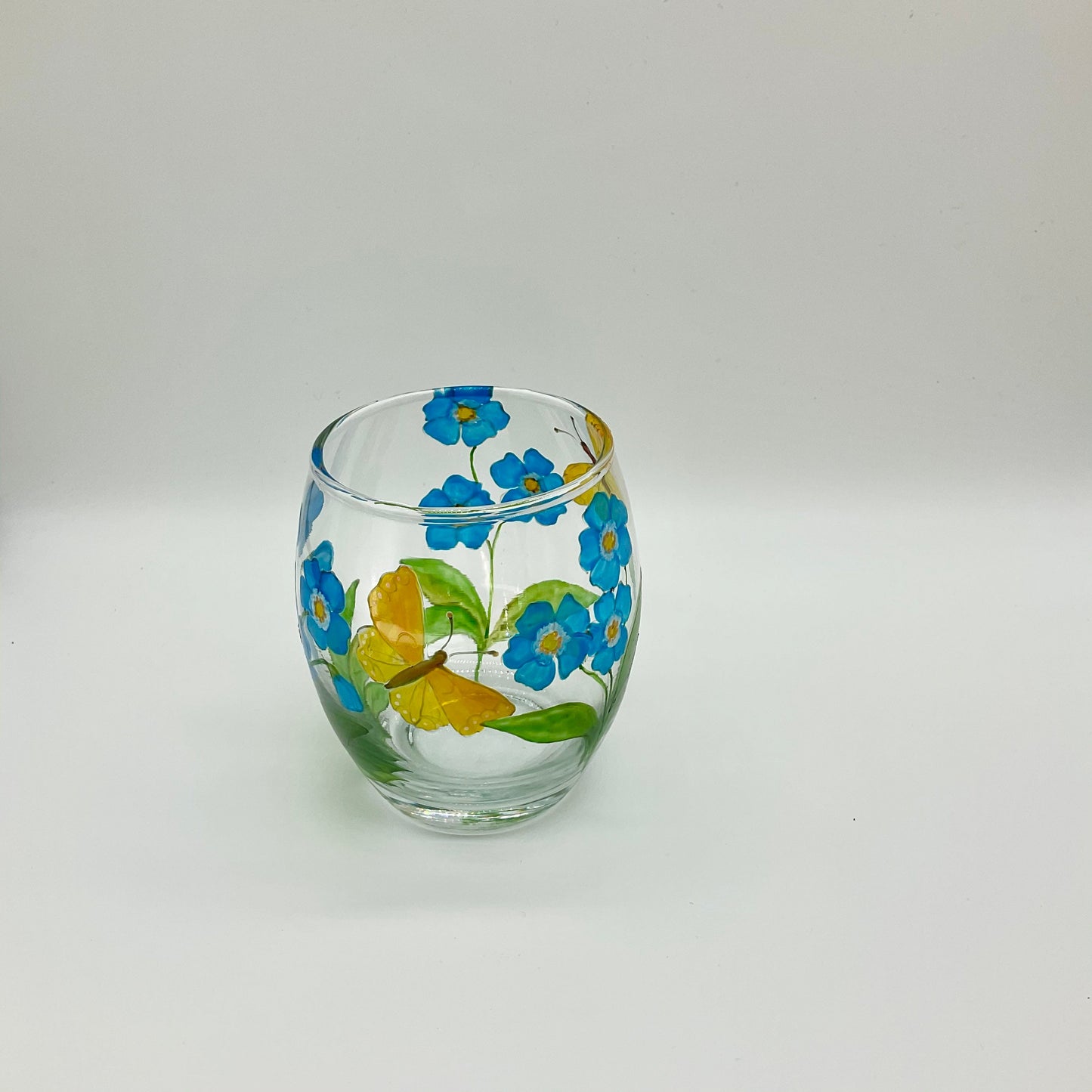 Forget-me-nots and butterfly design votive/candle holder