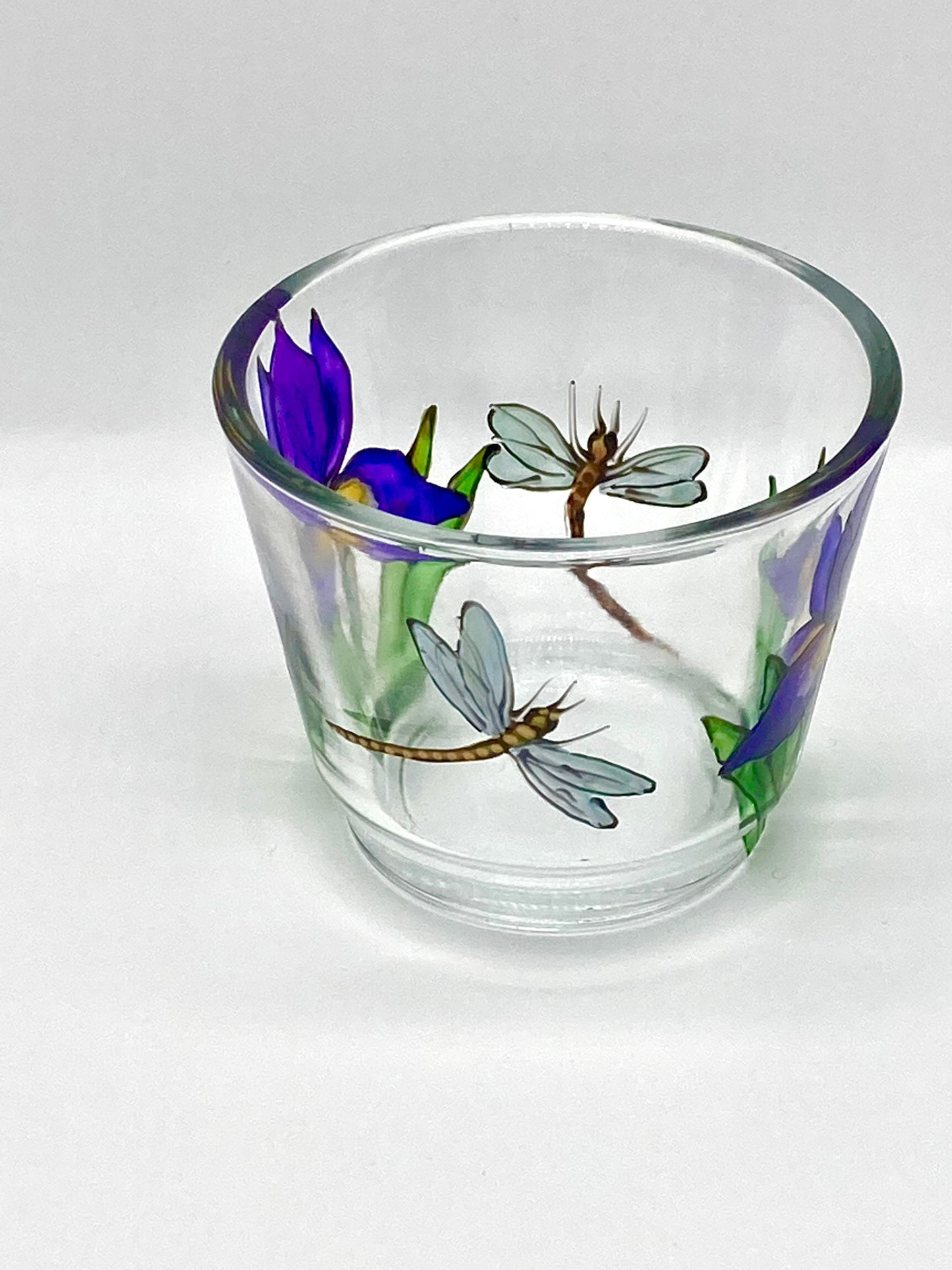 Iris and dragonfly design tealight holder
