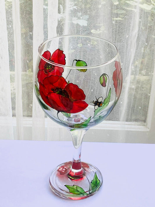 Gin Glass Poppies and Bee