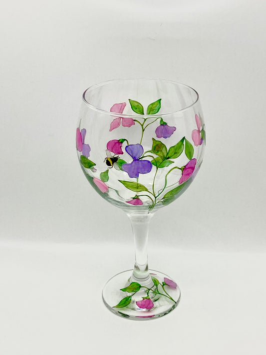 Gin Glass Sweet Peas and Bee