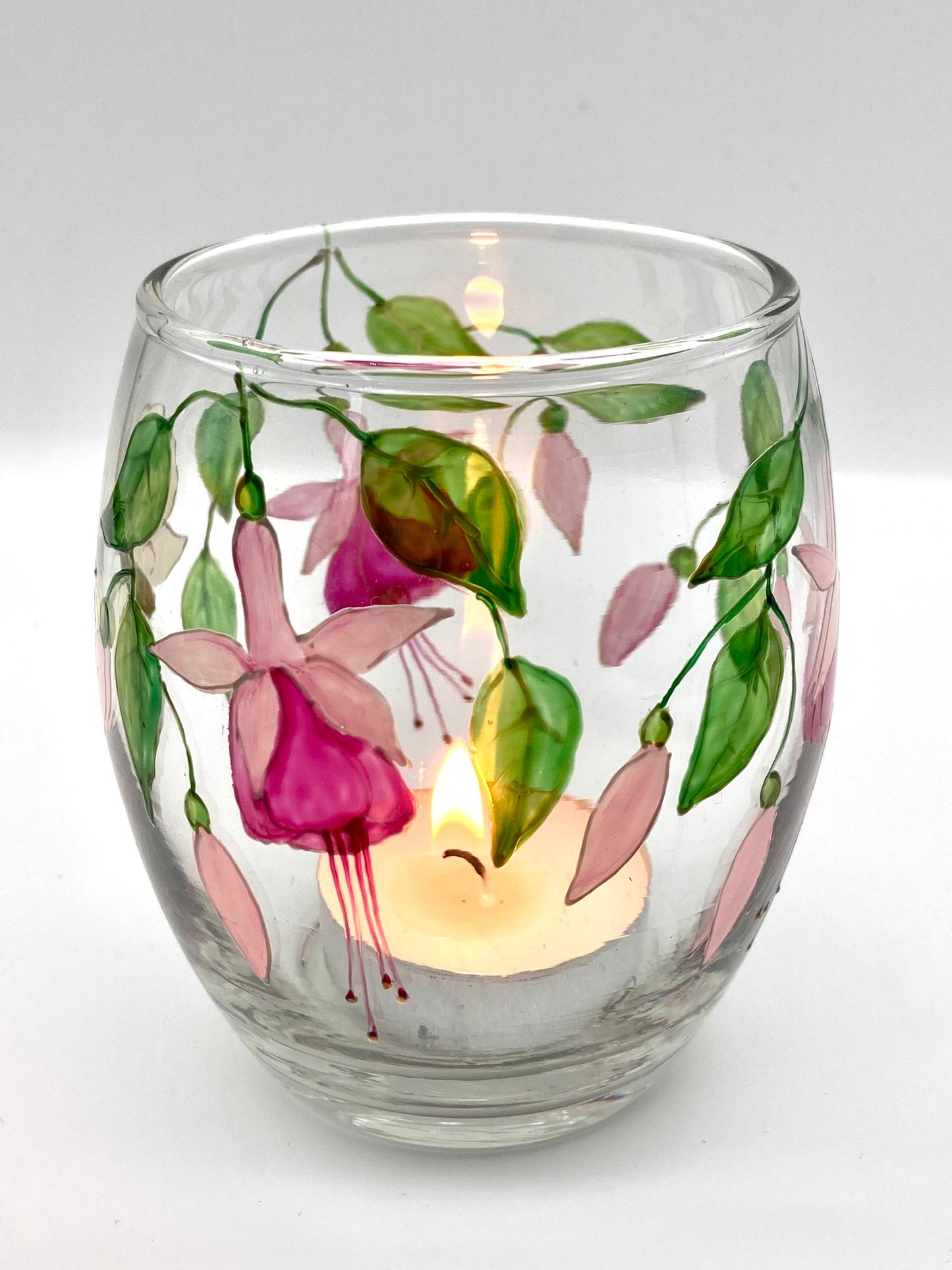 Pink Fuchsia and Butterfly design candle holder