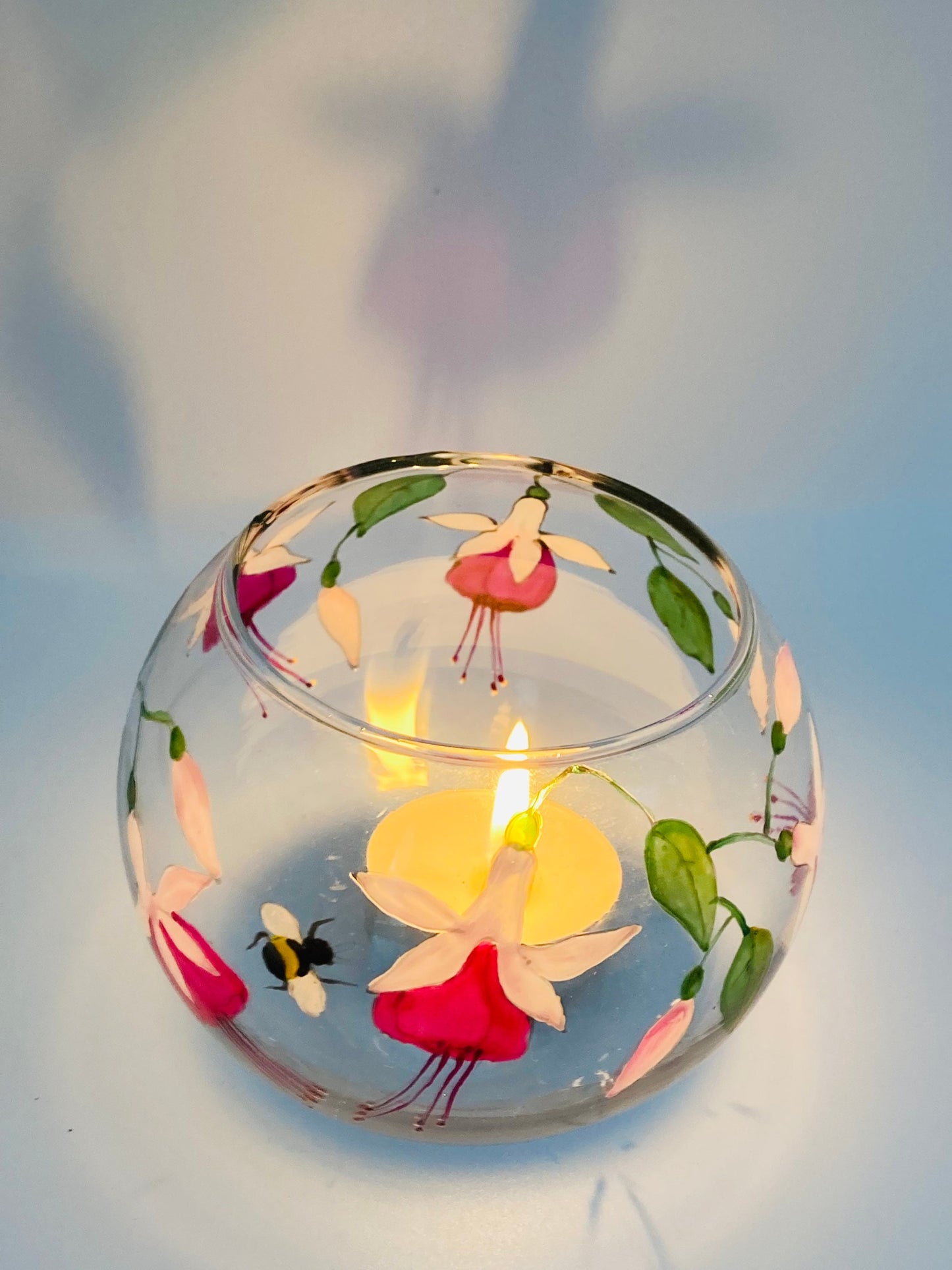 Pink Fuchsia with Bee design bubble ball candle holder