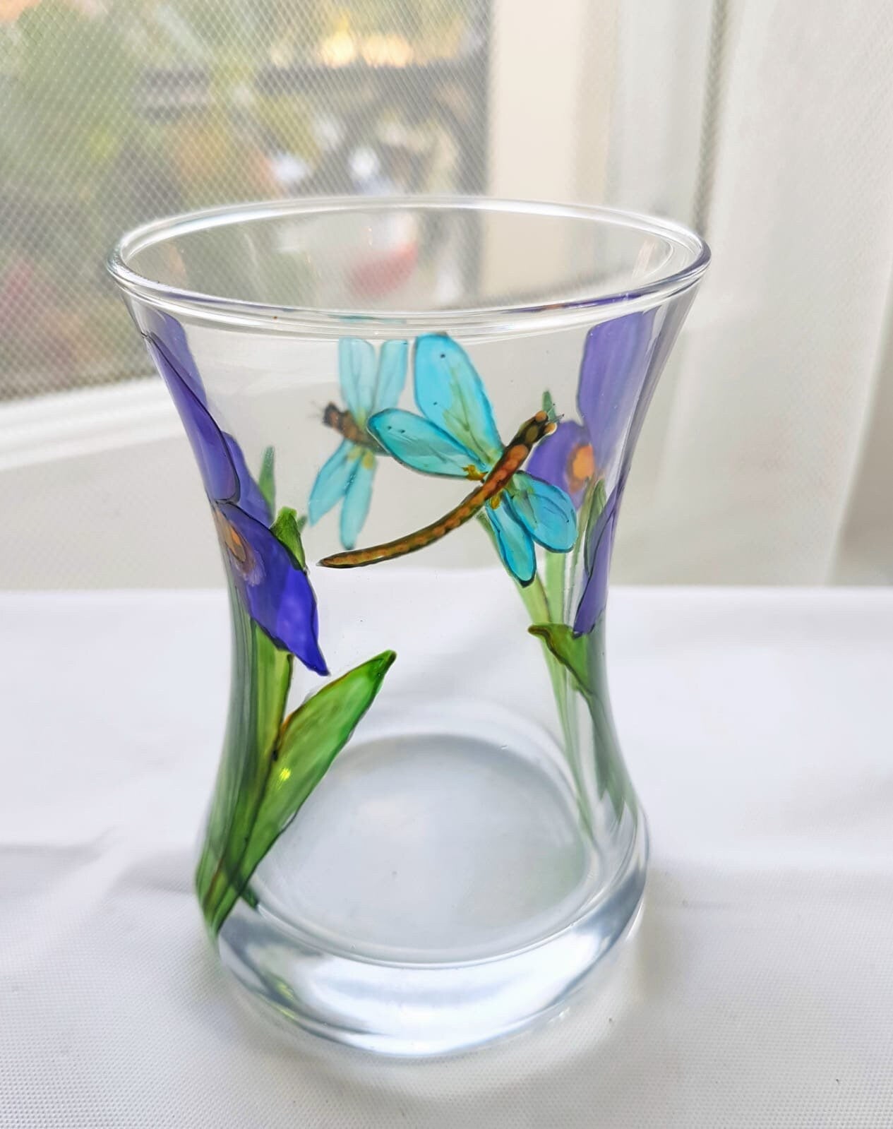 Iris and dragonfly design posey vase