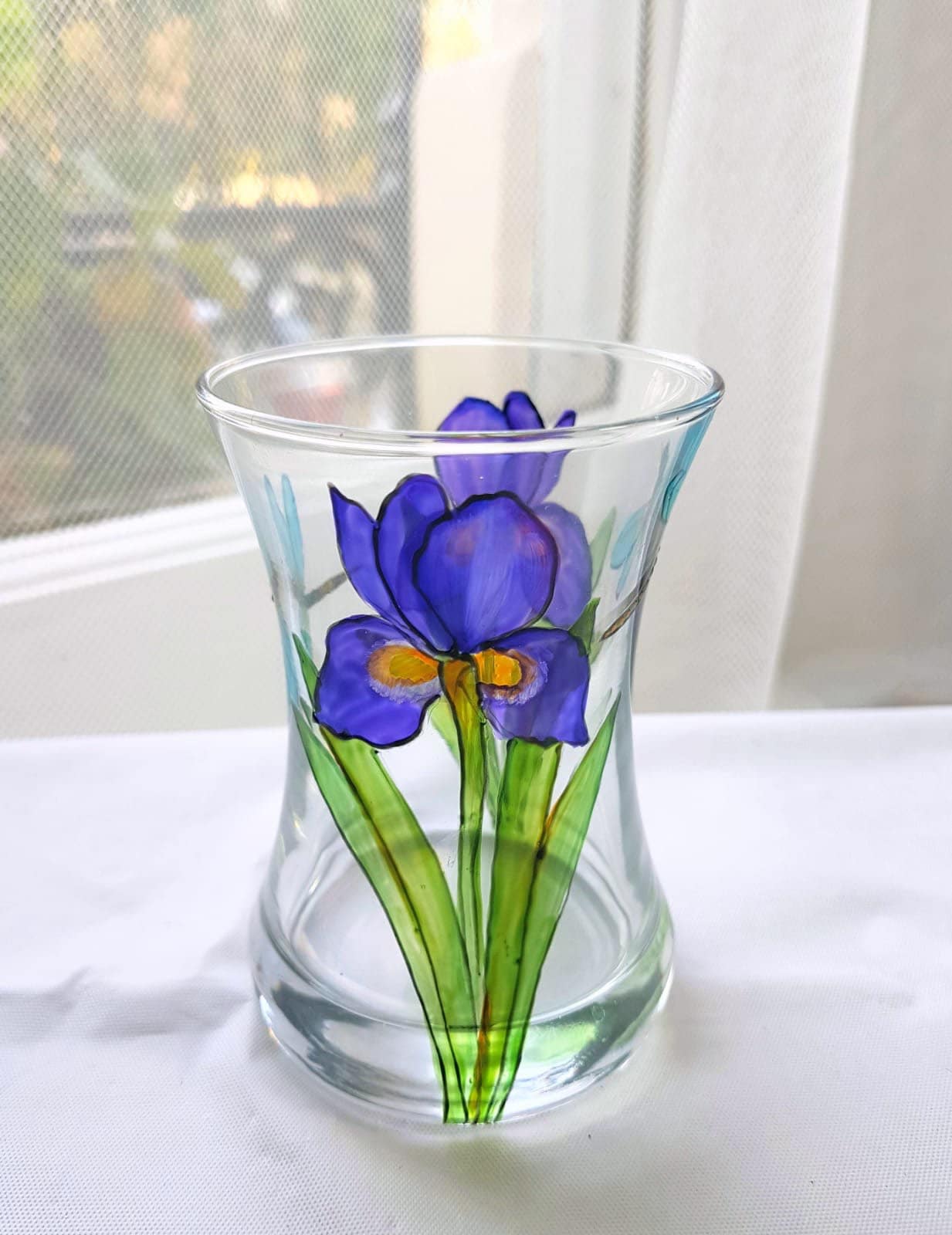 Iris and dragonfly design posey vase