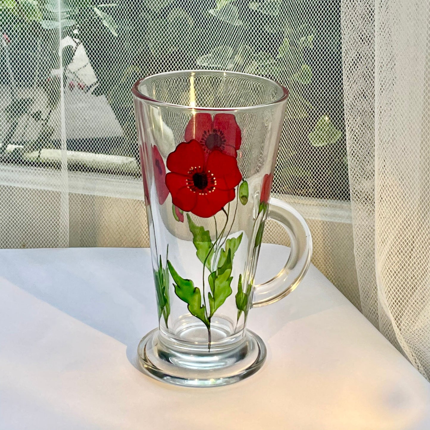 Poppy design latte glass/coffee mug