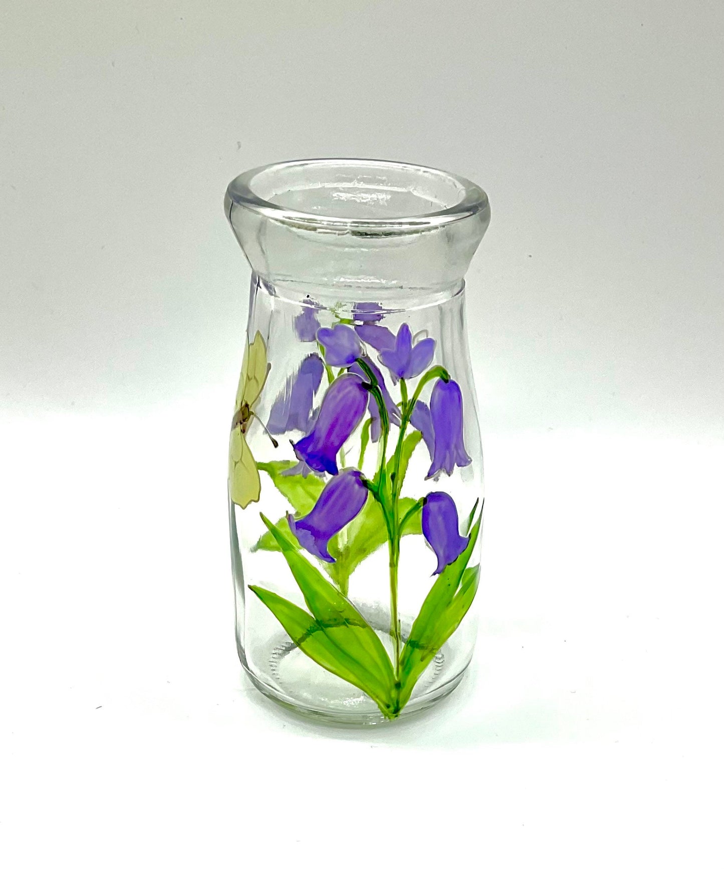 Bluebells and butterfly bottle vase