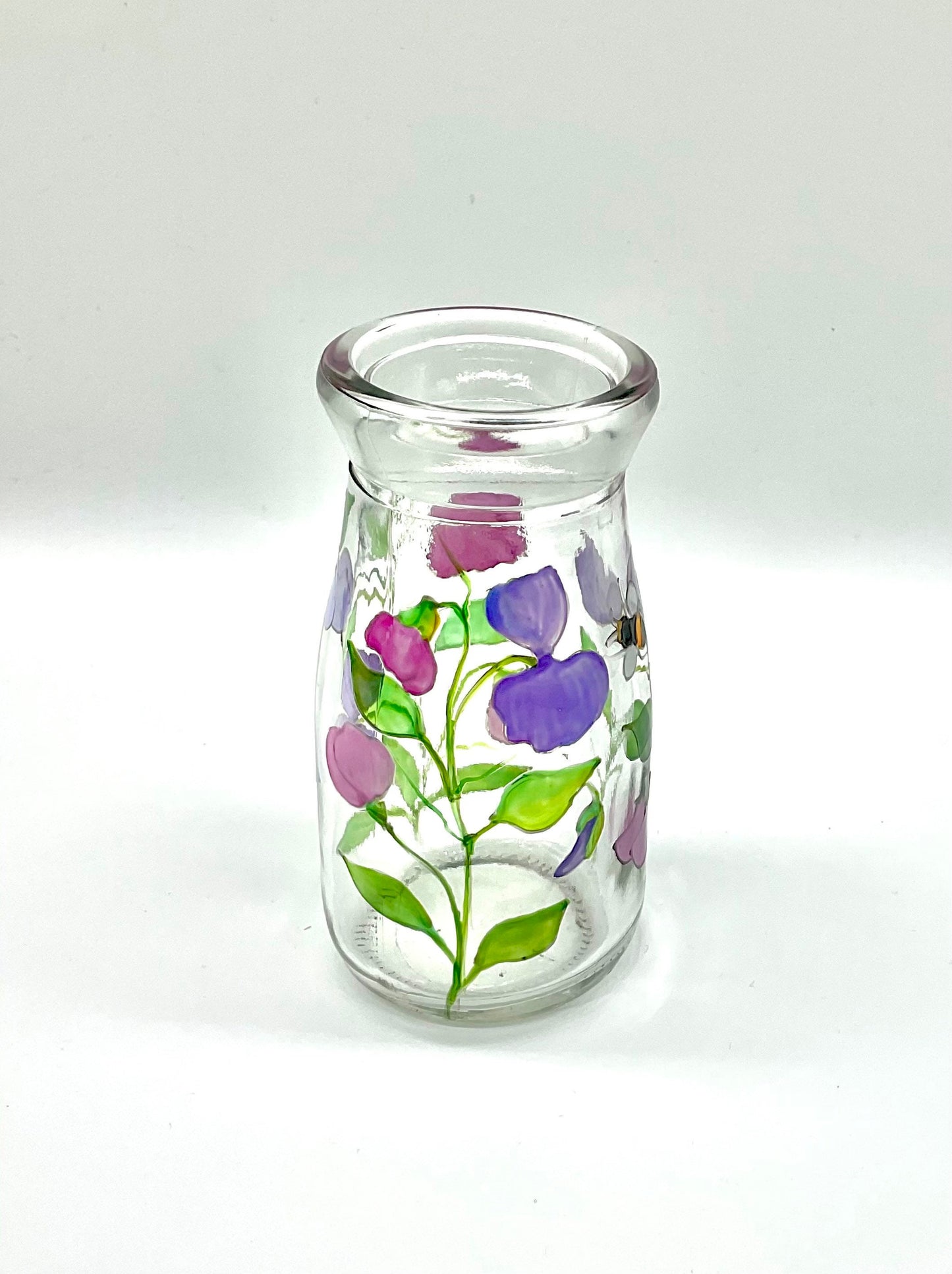 Sweet peas and bee mini bottle vase