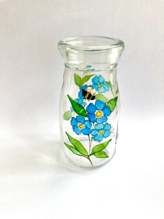 Forget-me-nots and bee mini bottle vase