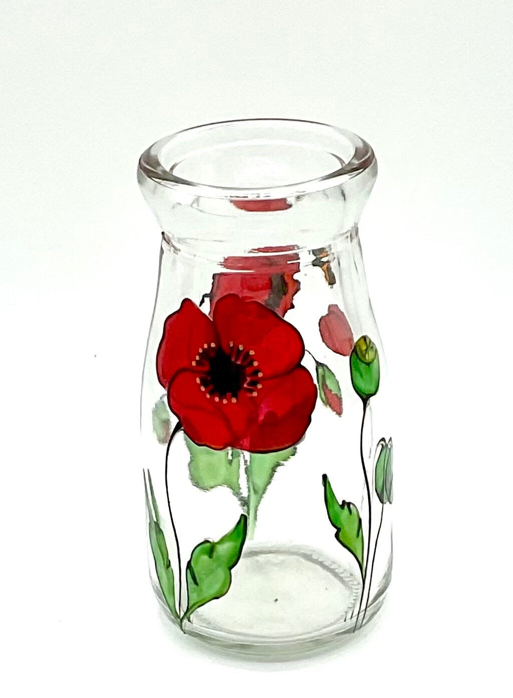 Poppies and bee mini bottle vase