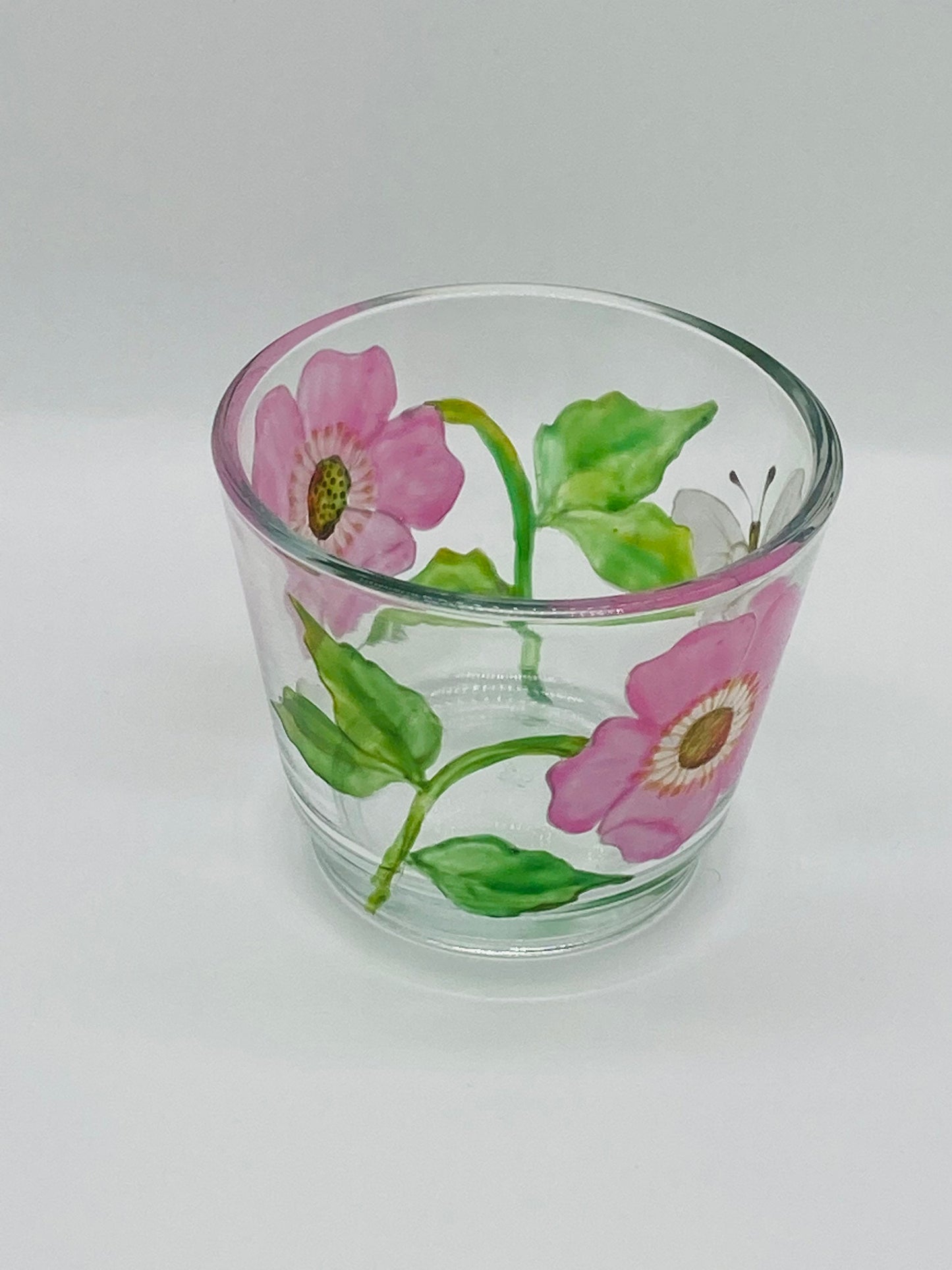 Pink Briar Rose and Butterfly design tealight holder