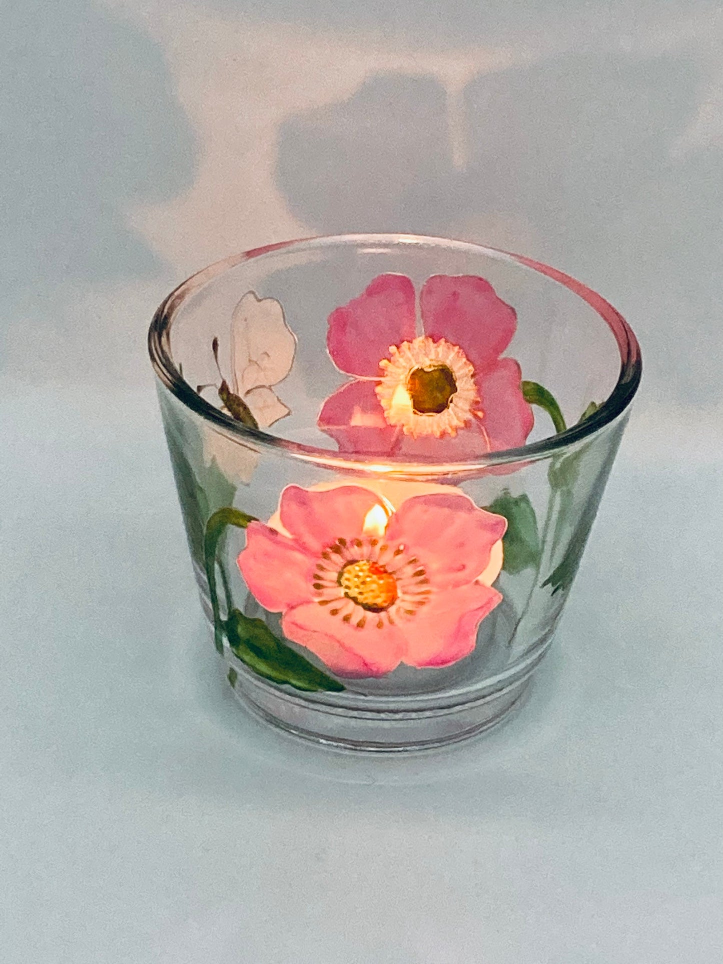 Pink Briar Rose and Butterfly design tealight holder