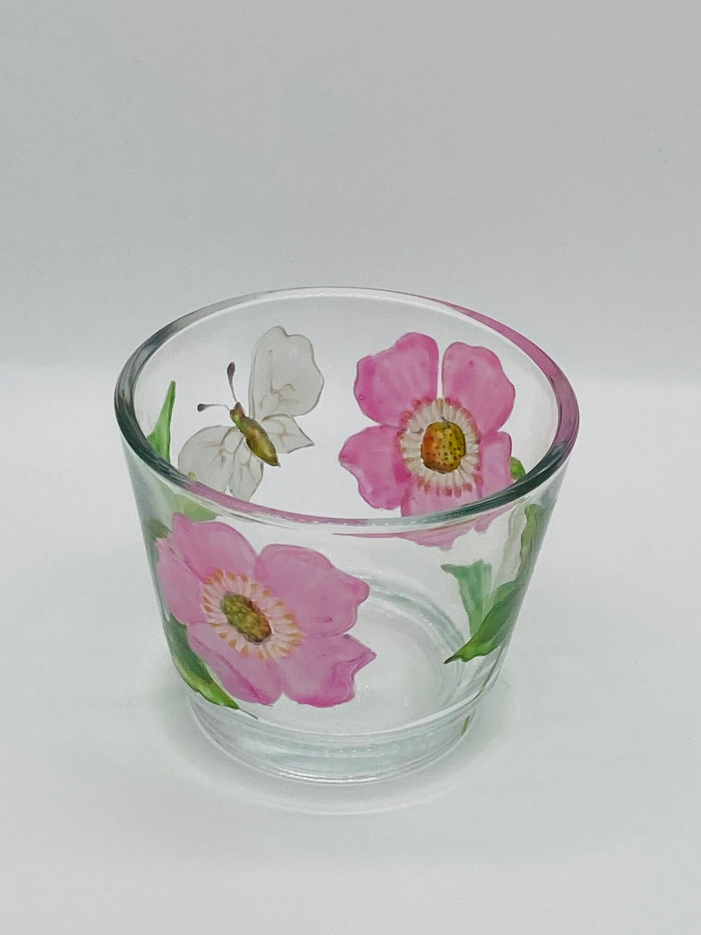 Pink Briar Rose and Butterfly design tealight holder