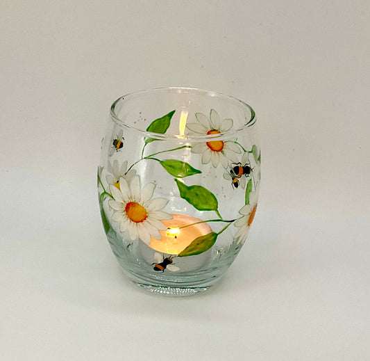 Daisies and Bees design candle holder