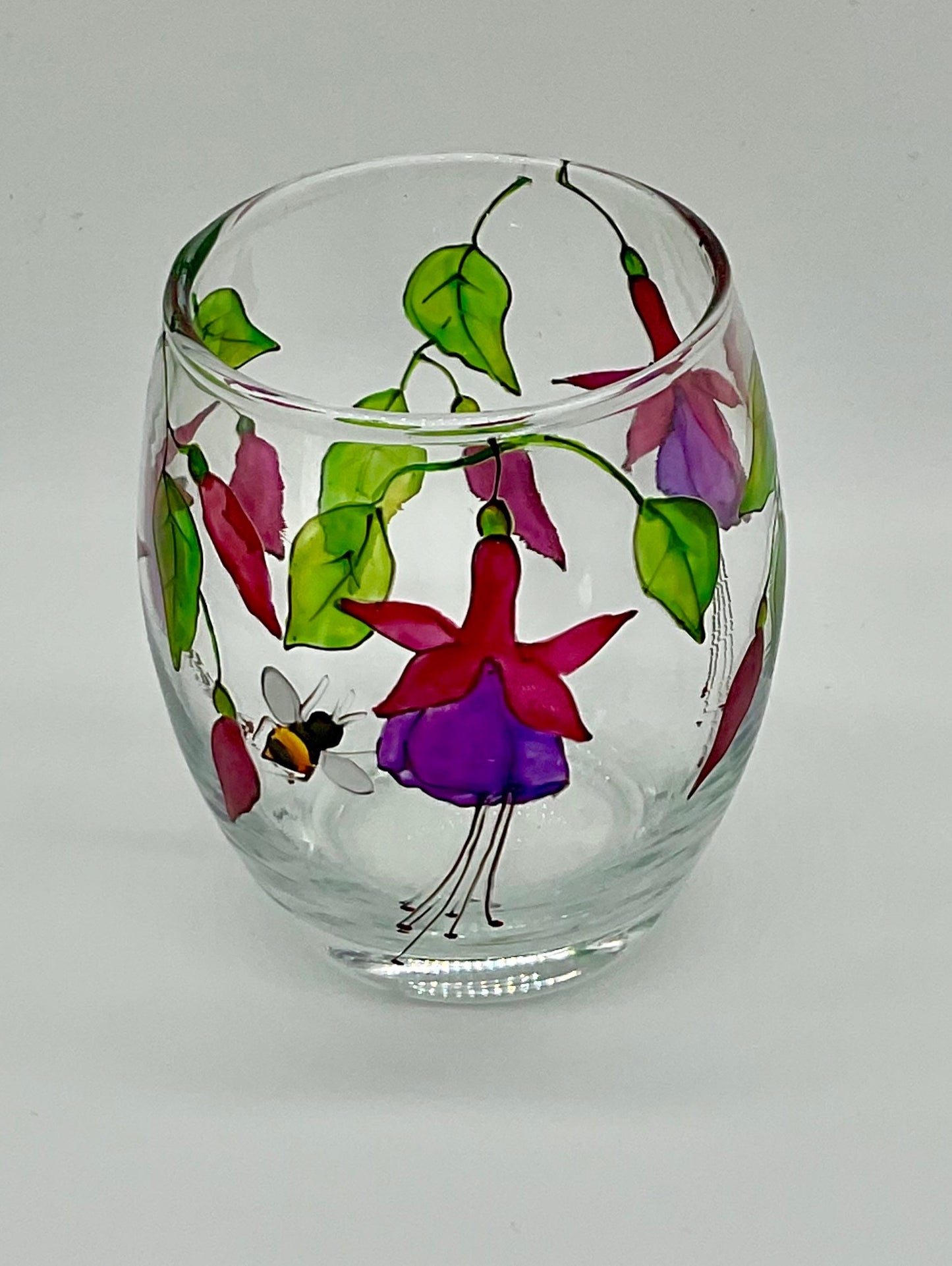 Fuchsias with Bee design votive/candle holder