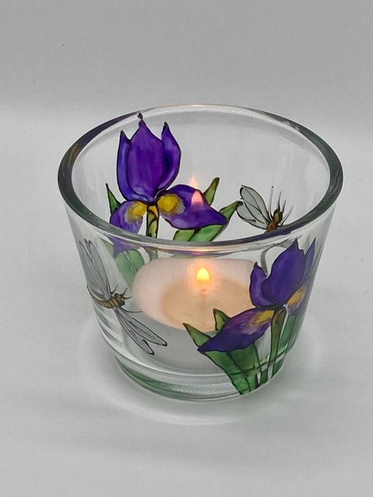 Iris and dragonfly design tealight holder
