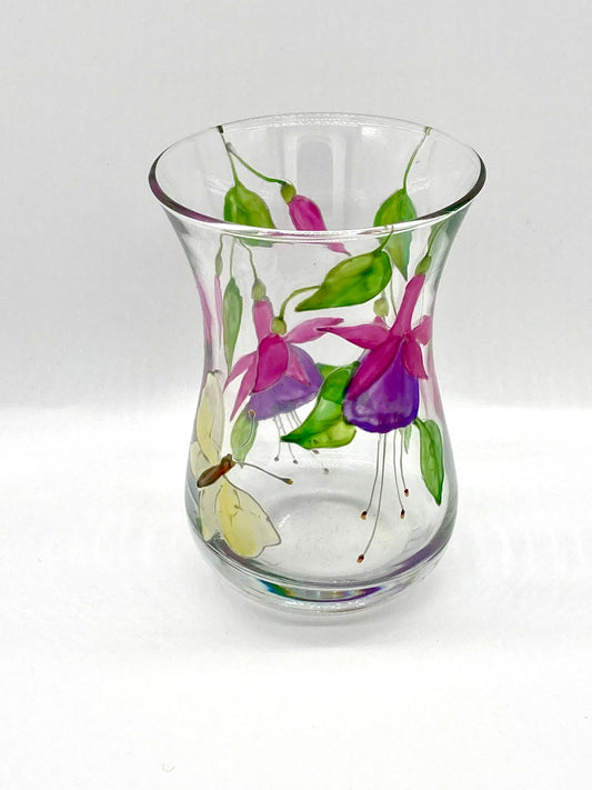 Fuchsia and Butterfly design mini posey vase