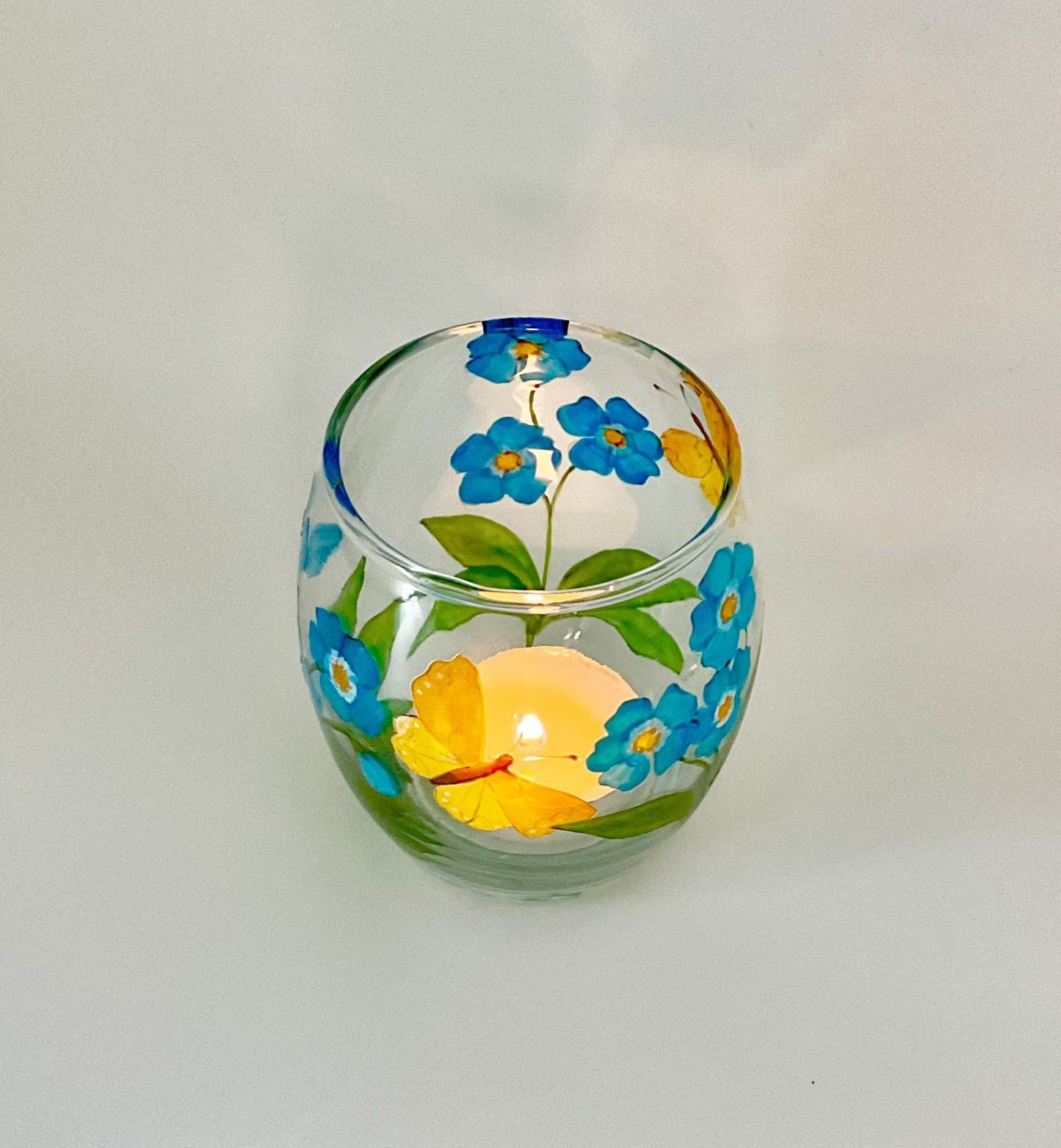 Forget-me-nots and butterfly design votive/candle holder