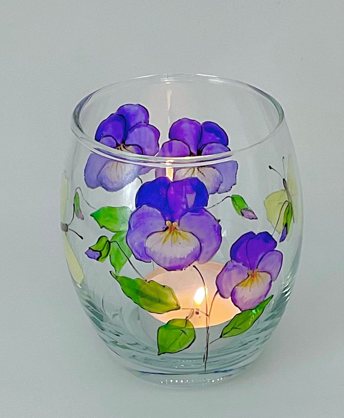 Pansies and Butterflies design candle holder