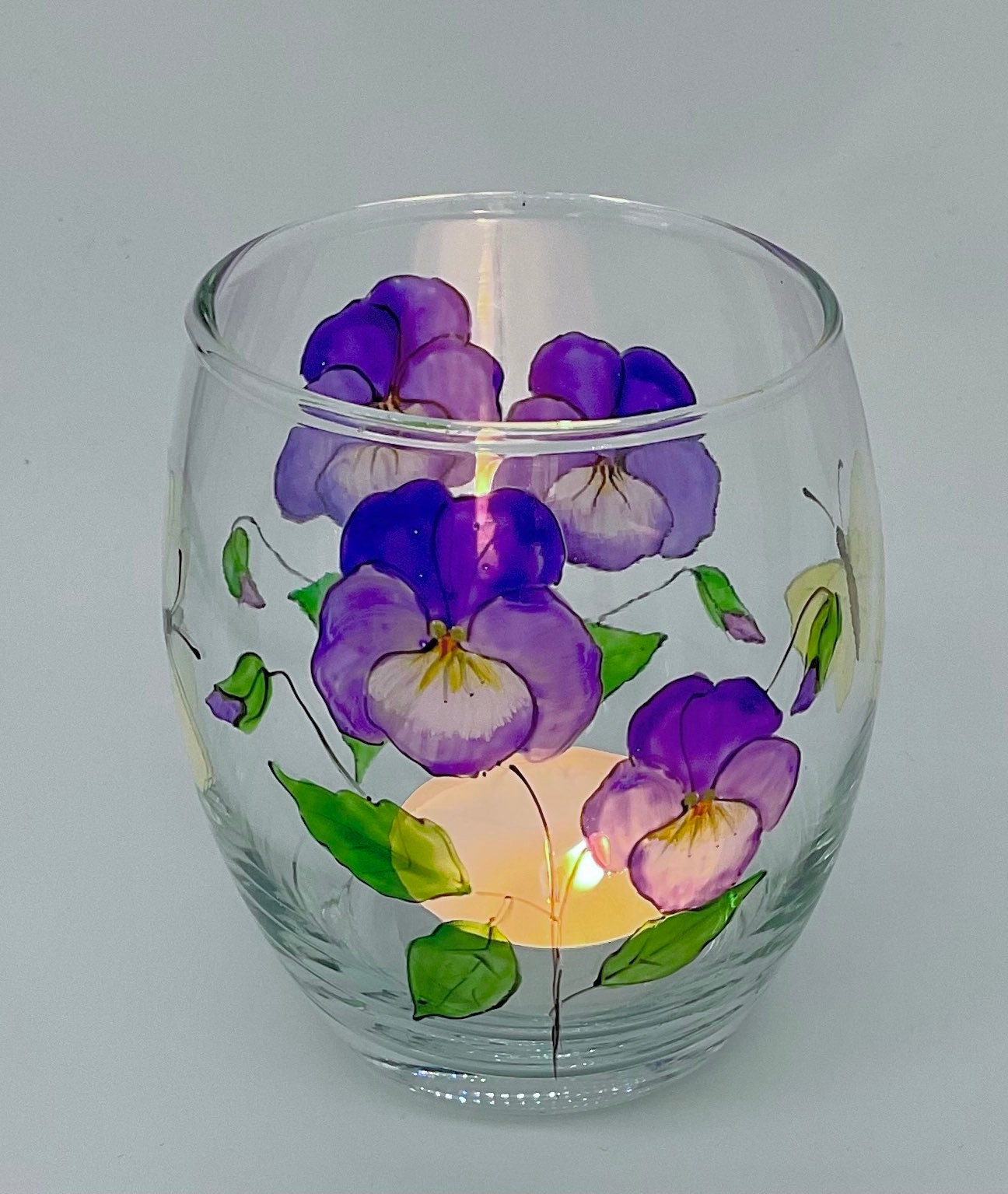 Pansies and Butterflies design candle holder