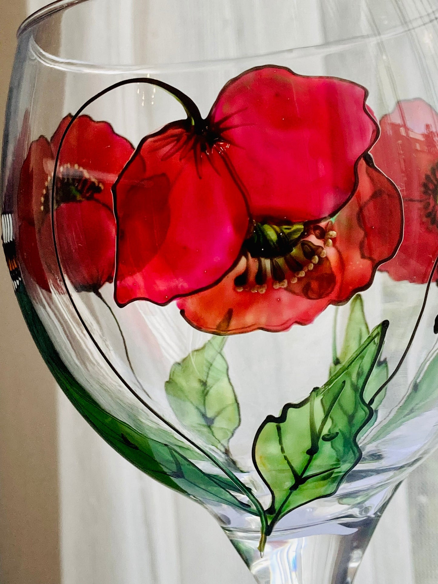 Gin Glass Poppies and Bee