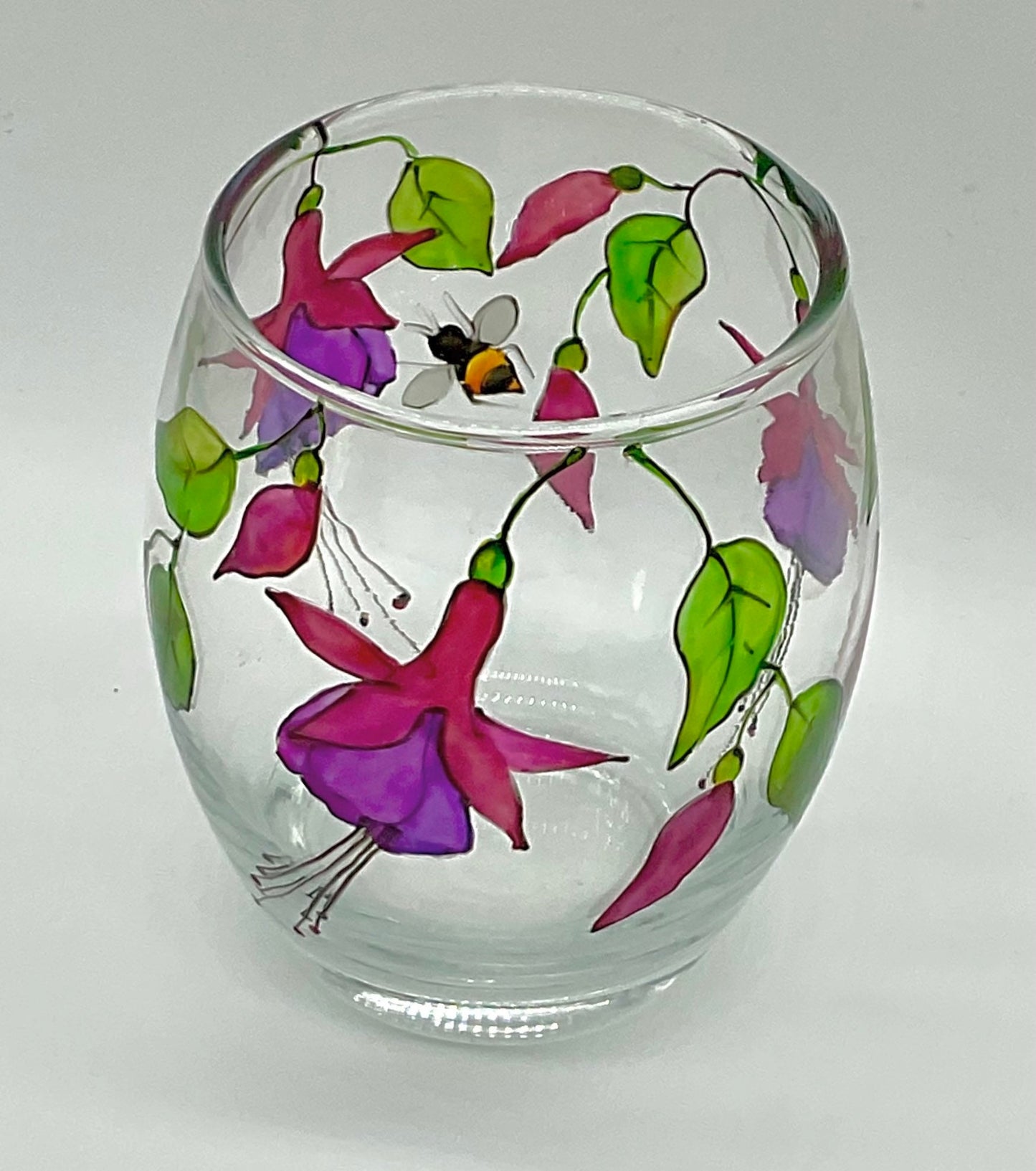 Fuchsias with Bee design votive/candle holder
