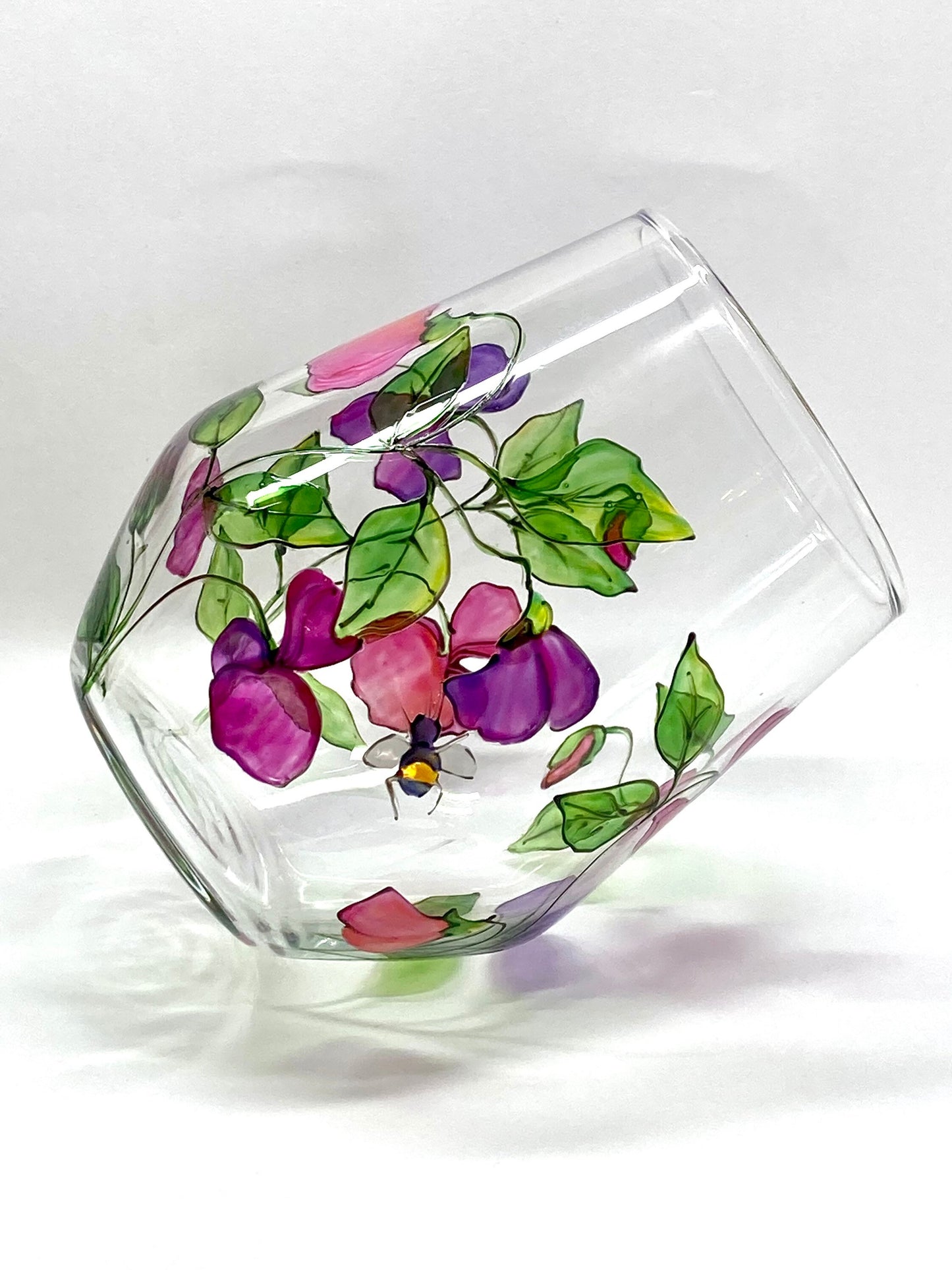 Sweet peas large stemless wine glass