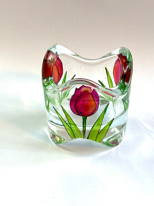 Red Tulips design candle holder