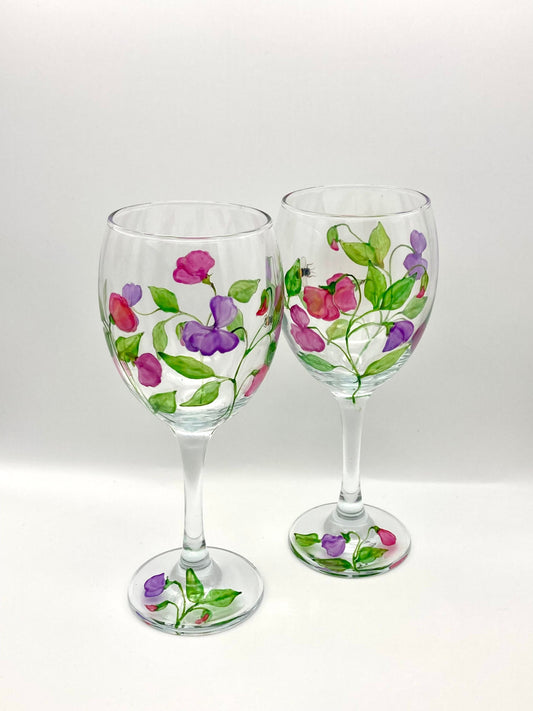 Sweet Pea design wine glass