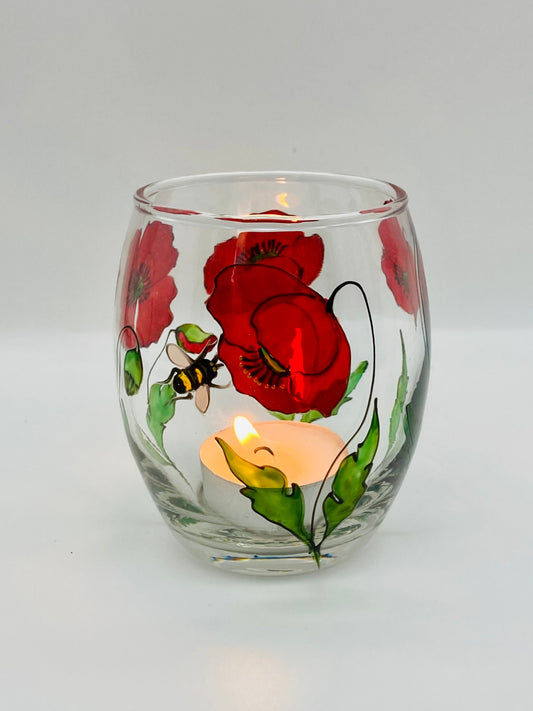 Poppies and Bee design candle holder