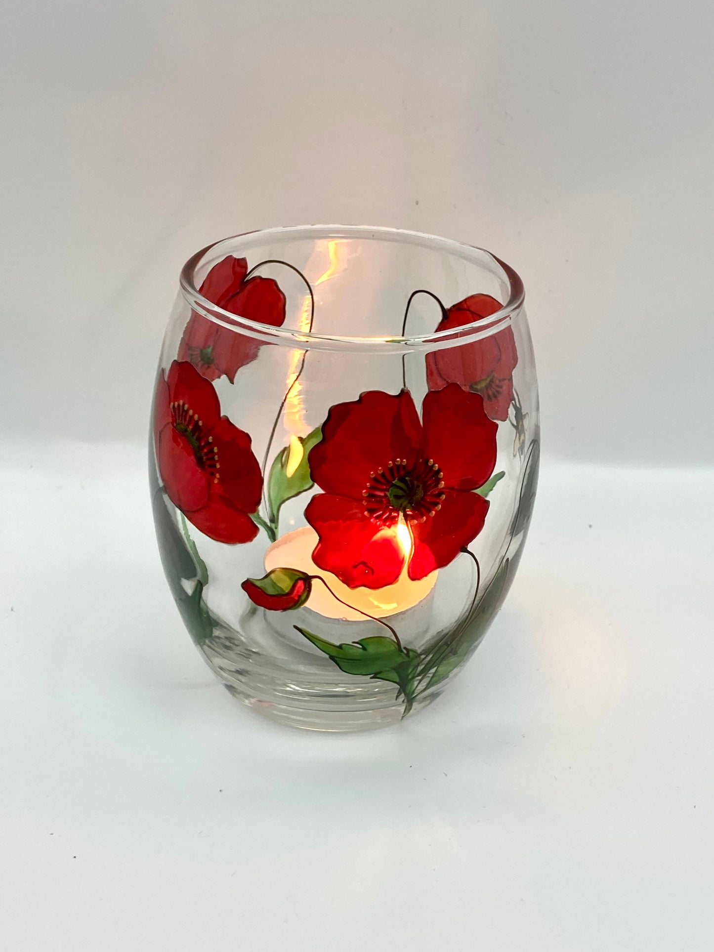 Poppies and Bee design candle holder