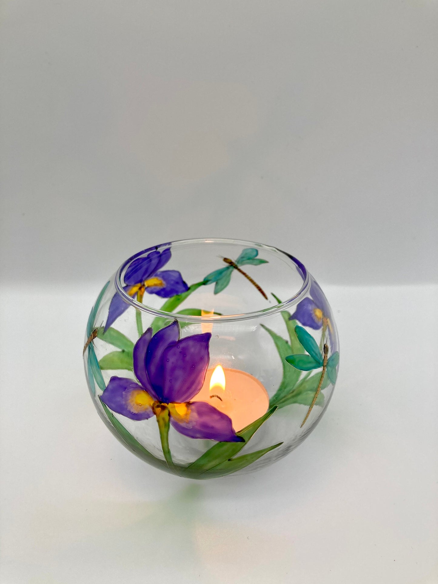 Iris and dragonflies design bubble ball glass