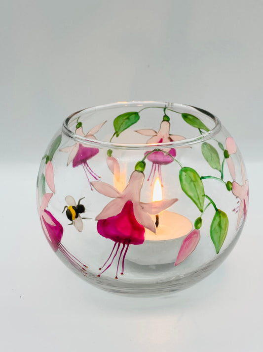 Pink Fuchsia with Bee design bubble ball candle holder