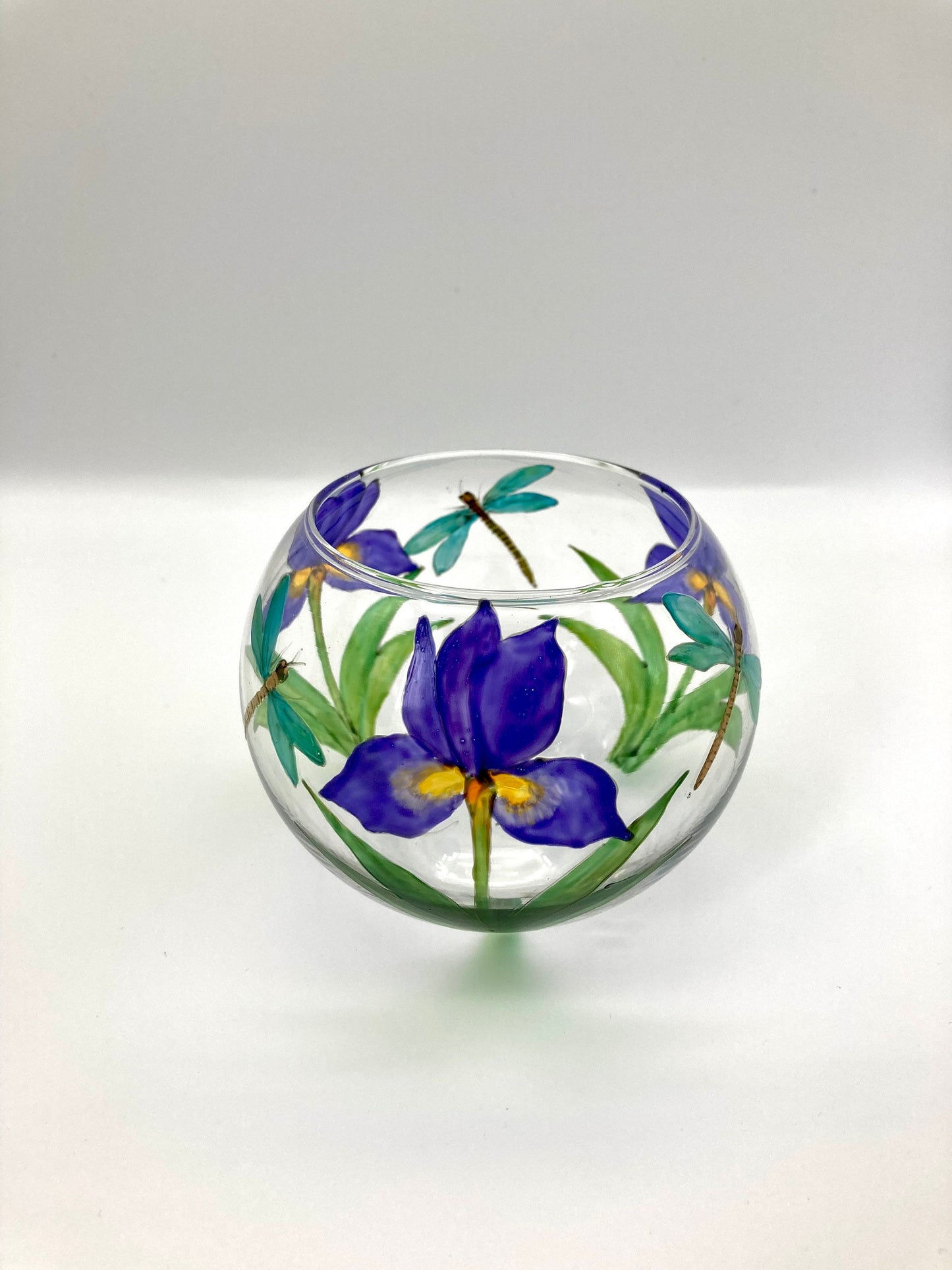 Iris and dragonflies design bubble ball glass