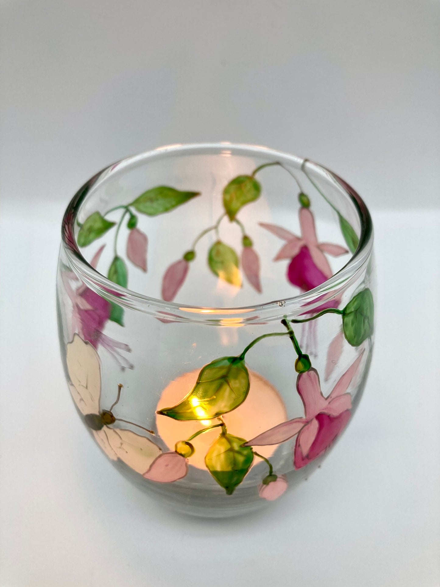 Pink Fuchsia and Butterfly design candle holder